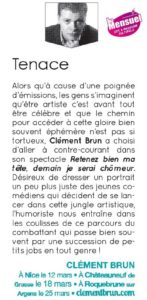 retenez bien ma tête demain je serai chômeur ! Clément Brun Article de presse tenace le mensuel magazine Morgane Las Dit Peisson var