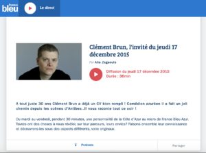 article podcast france bleu azur alia zegaoula Clément Brun acteur comédien azuréen côte d'azur acteur humoriste et comédien presse presse