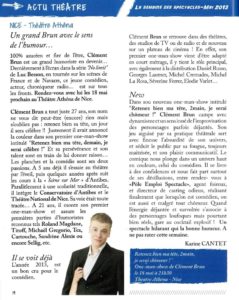 Clément Brun humoriste antibois one man show comique stand up humour radio télévision presse