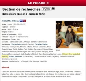 Le Figaro.fr - Section de Recherches TF1 Programme TV Xavier Deluc Franck Sémonin Clément Brun acteur série TV télé télévision diffusion tournage grasse presse