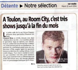 Toulon Room City Clément Brun Humour one man Show presse journal var matin nice matin