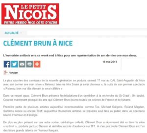 le petit niçois clément brun article de presse one man show humoriste
