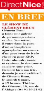 Bar des oiseaux Nice Mado la Niçoise Clément Brun Humoriste one man show direct Nice presse