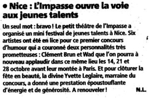 Nice Matin Humoriste Niçois Clément Brun Gagnant du festival du rire Wad presse