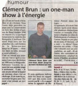Clément Brun Nice matin humoriste antibois Antibes florence Foresti scène sur mer théâtre presse