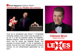Article de Presse - Excès Magazine sur le One Man Show de Cément Brun "Je t'aime d'humour" journal