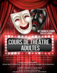 Cours de Théâtre Enfants - Ados - Adultes atelier théâtre comédie professeur Clément Brun Prof de Théâtre acteur casting spectacle série humoriste actrice comédien comédien paca alpes maritimes côte d'azur cannes le Cannet Antibes Vallauris Biot Villeneuve Loubet Nice Monaco