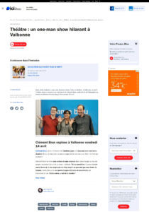 Article de Presse radio France bleu azur var menton Monaco Toulon Mougins Biot Antibes Cannes Valbonne Sophia Antipolis explose one man show de Clément Brun l'antibois Antibes humoriste acteur comédien hilarant rire comique star de télévision marion malenfant comédie française nommée au Molière nomination révélation féminine mise en scène collaboration artistique sophia antipolis casa valbonne café théâtre one man show onewomanshow humour clement brun humoriste entre amis sortie spectacle vivant rire spectacle show théâtre comique rigolo drole comedy comedy show sketch comedy sketch comedy club standup comedy standup explose replay