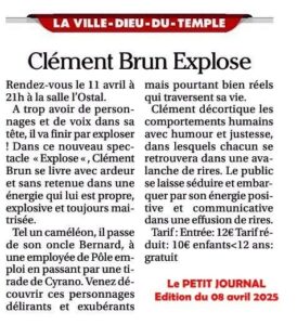 Article de Presse Le Petit Journal 08.04.2025 Explose Clément Brun La Villedieu du Temple Toulouse Montauban